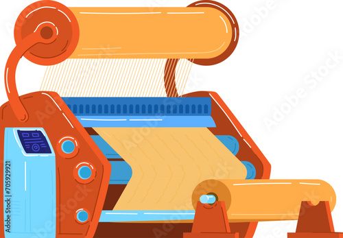 Colorful retro printing press machine illustration. Vintage print production with paper roll vector illustration.