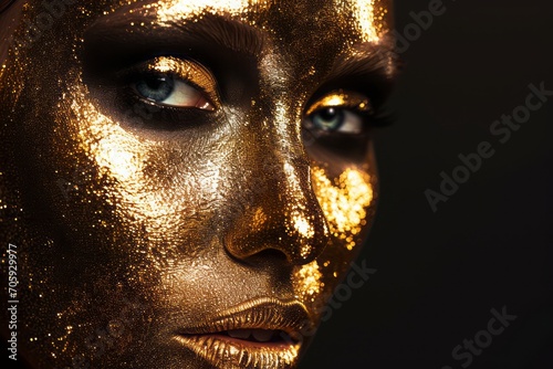 Beautiful woman with golden makeup