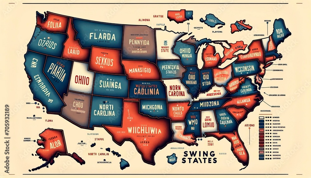 Swing States Map for the 2024 United States Presidential Election Stock Photo Adobe Stock