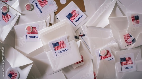 Assortment of 'I Voted' Stickers Over Voting Booths for the US 2024 Elections photo