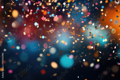 Realistic colorful confetti, celebration gold ribbons confetti with flag on white background