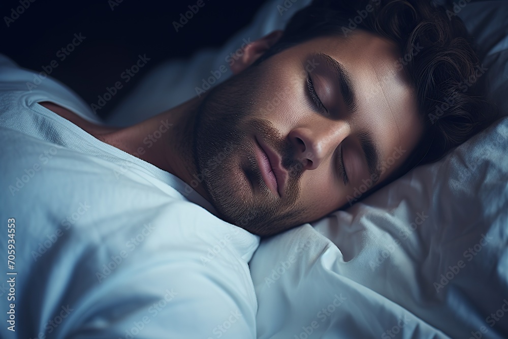 Cute man sleeping in bed at night Cute man sleeping in bed at night