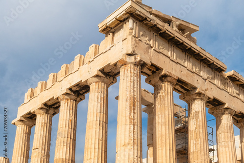 Columns of Parthenon on the Acropolis in Athens, Greece. Popular travel destination