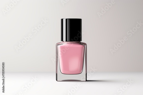 Bottle of pink nail polish on white background