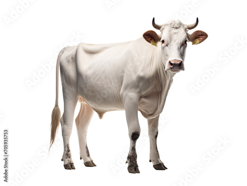 a white cow with horns