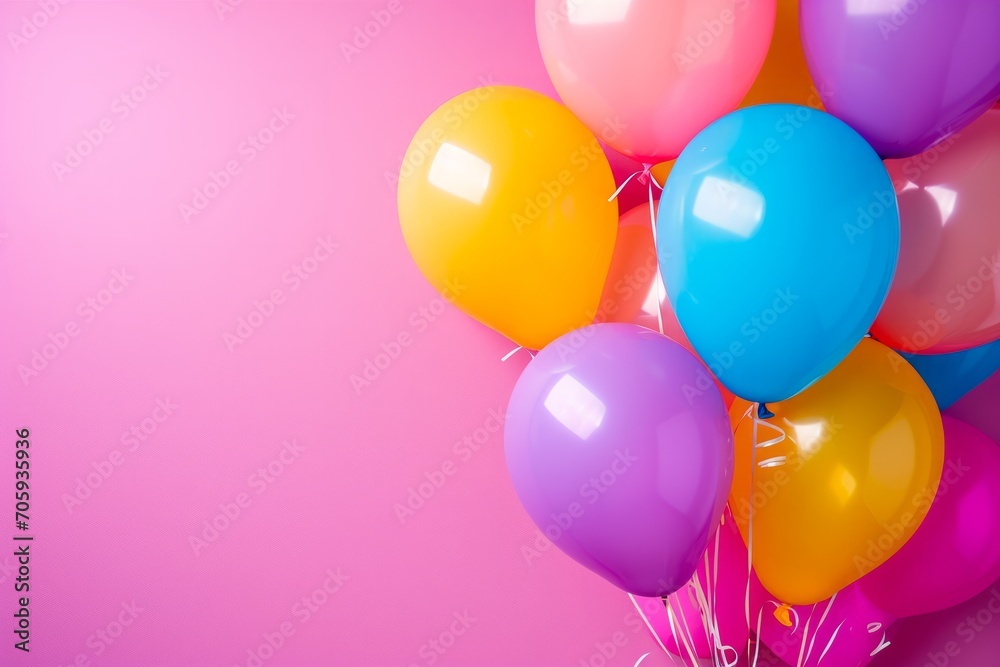 Bunch of bright balloons and space for text against color background