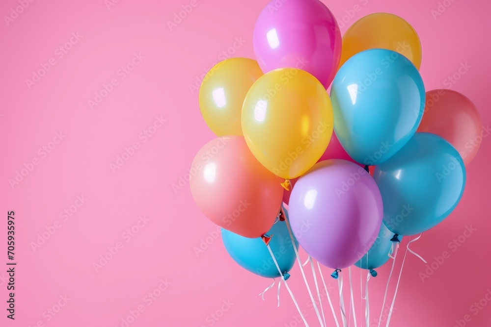 Bunch of bright balloons and space for text against color background