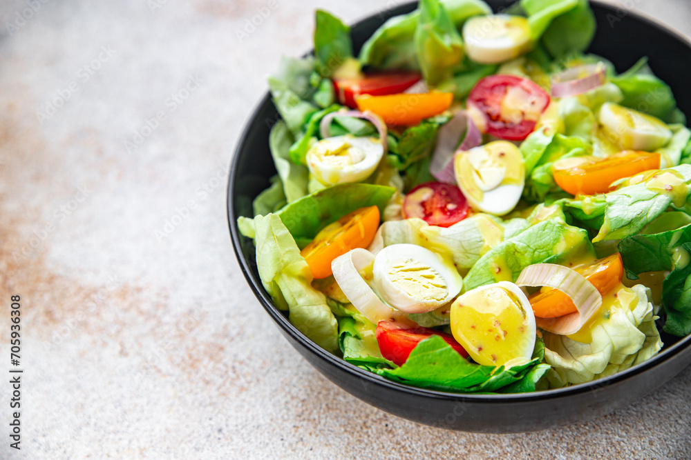 quail egg salad fresh eating cooking appetizer meal food snack on the table copy space food background rustic top view quail egg salad fresh eating cooking appetizer meal food snack on the table copy space food background rustic top view