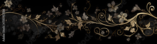 ultra-wide background pattern showcases a delicate, intricate, and ethereal filigree design against a deep black background, delivering a sophisticated and dramatic aesthetic 