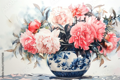 Peonies in a vase in the center © Natalia