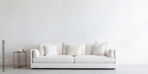 Contemporary white suede sofa on white backdrop. photo