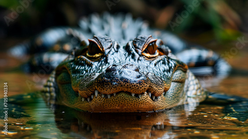crocodile in water with a reflection