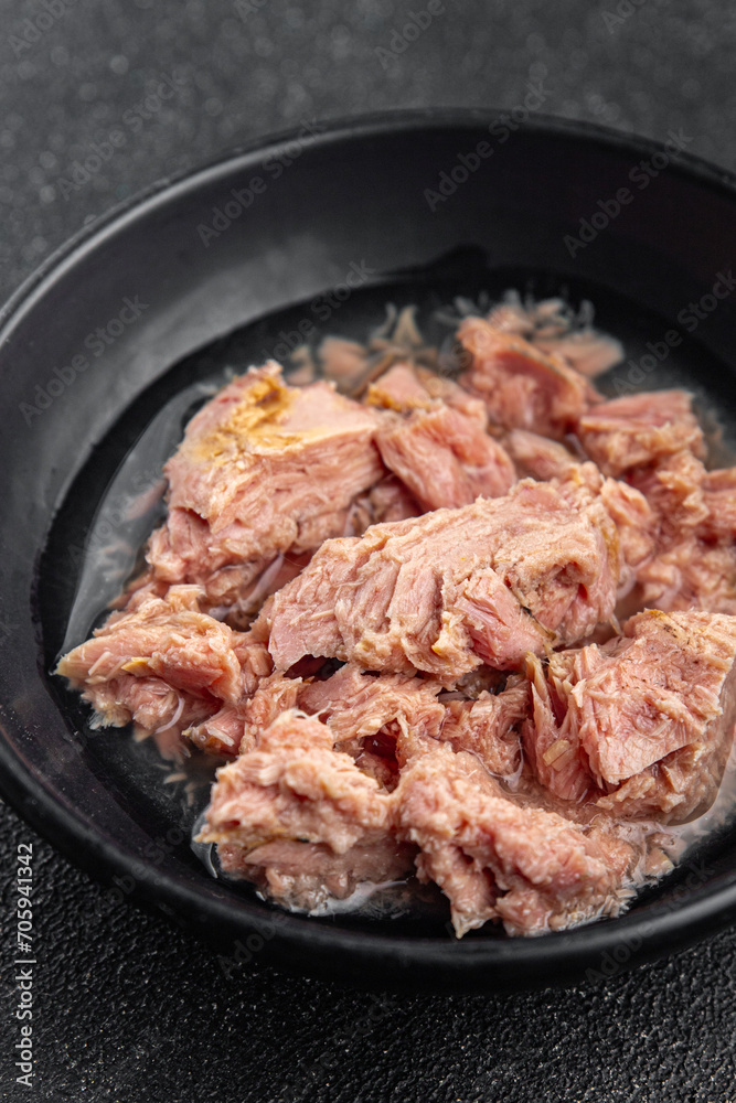 tuna canned food fish seafood fresh healthy eating cooking appetizer meal food snack on the table copy space food background rustic top view