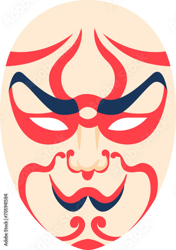 Colorful Kabuki mask traditional Japanese theatre vector illustration. Cultural Asia and performance art.
