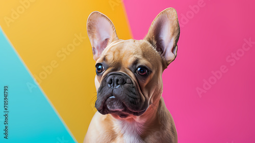 Cute French Bulldog with a head tilt, on a bright, pastel-colored background © Artistic Visions