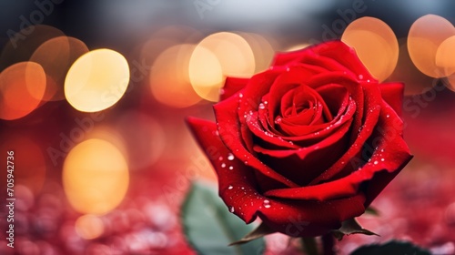 Close up of beautiful red rose flower with blur bokeh background. Generate AI image