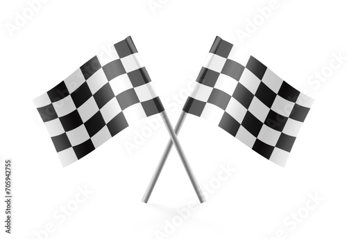 Checkered racing flag. Realistic two finish flags for car race, sports competitions. Vector illustration