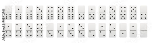 Realistic domino full set. Dominoes bones vector illustration. 28 pieces for game graphic element photo