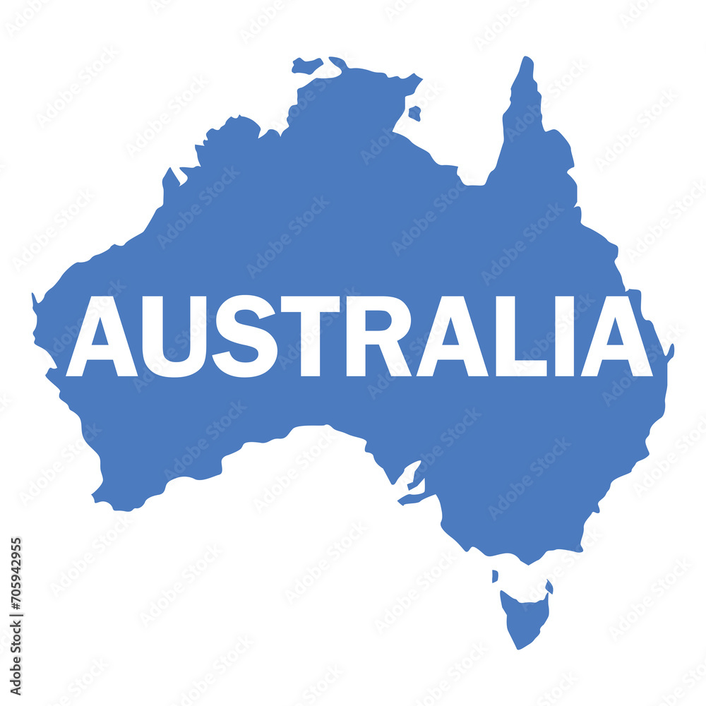 Blue flat map of Australia with cut out letters