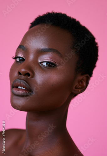 Vibrant Pink Background Portrait of a Confident African American Woman