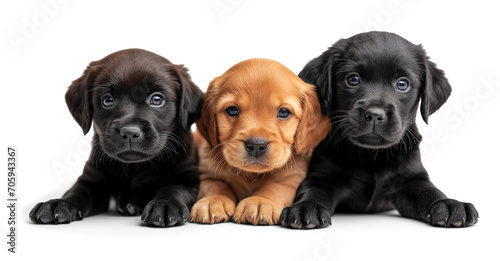 Group of cute Labrador Retriever puppies sitting and looking at the camera isolated on a white transparent background  png