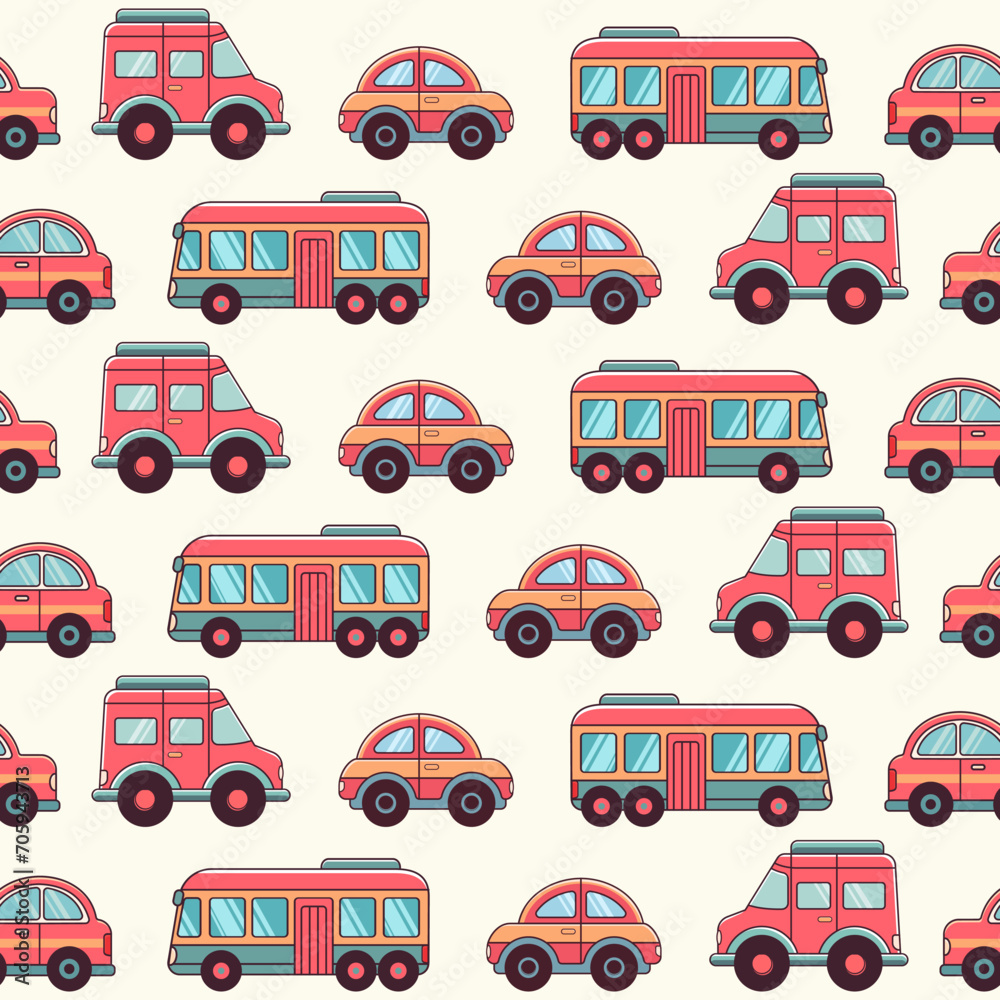 Playful cars seamless pattern collection ready to print, cute and cheerfull, perfect for kids.