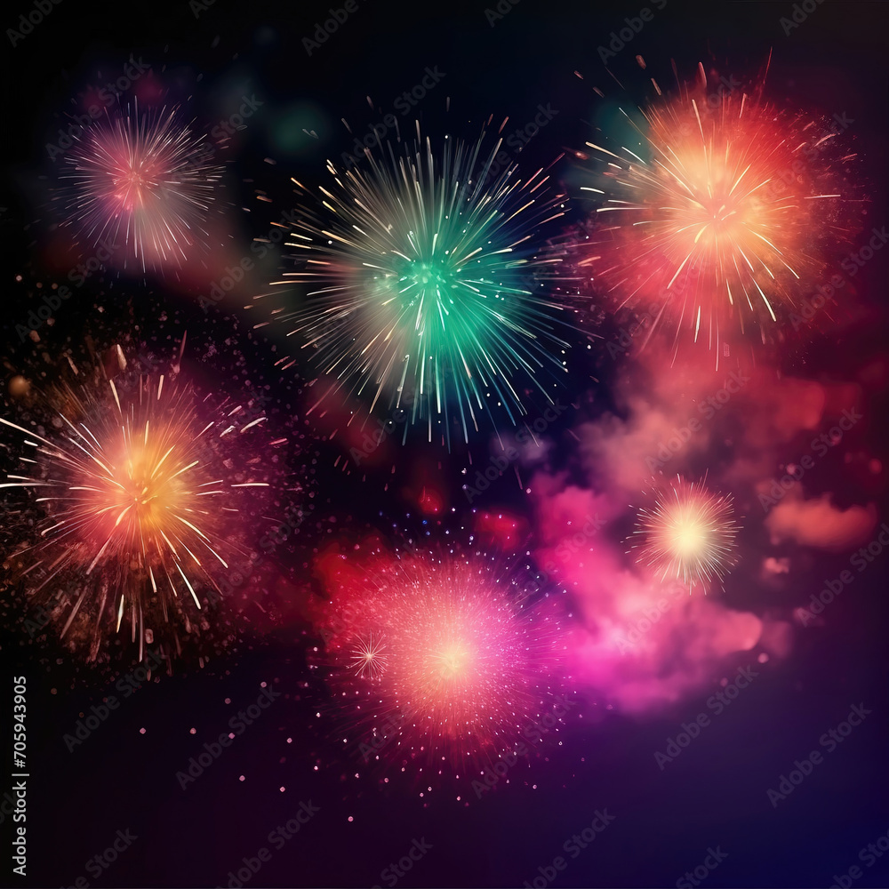 Fototapeta premium abstract fireworks with smoke in the night sky , generative AI