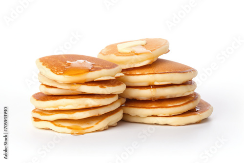 stack of delicious pancakes poured with a honey isolated on a white background , generative AI