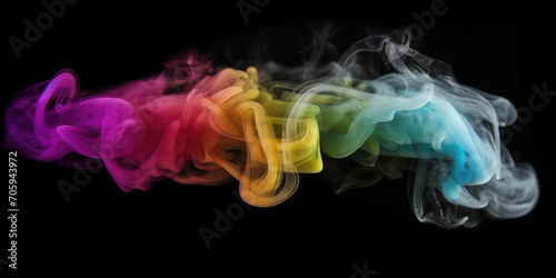 rainbow colored textured smoke on a black background , generative AI