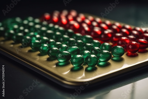 green and red pills capsules with medicine  concept of choice between real and imagine   generative AI