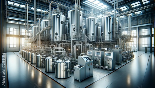 Modern Biotechnology Production Facility with Industrial Fermentation Tanks photo