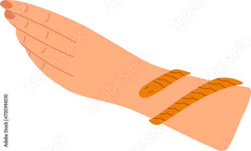 Close-up illustration of a hand wearing two rope bracelets. Friendship bracelets on wrist vector illustration. photo
