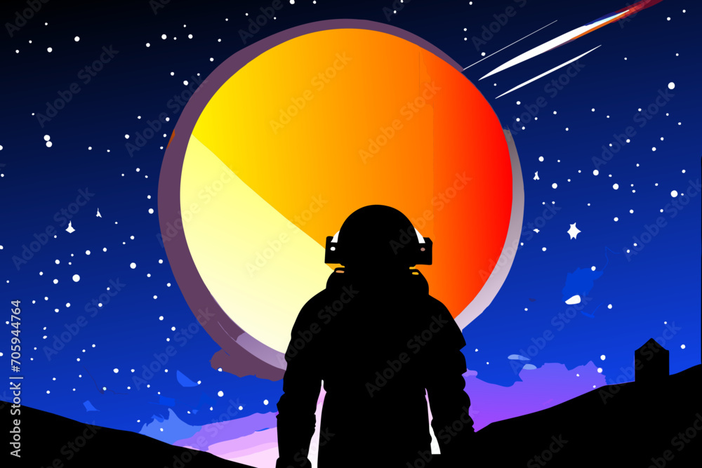 An astronaut's silhouette against a galaxy. vektor icon illustation