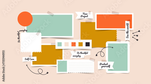 Vector photo collage template moodboard pictures grids vector illustration, vision board 