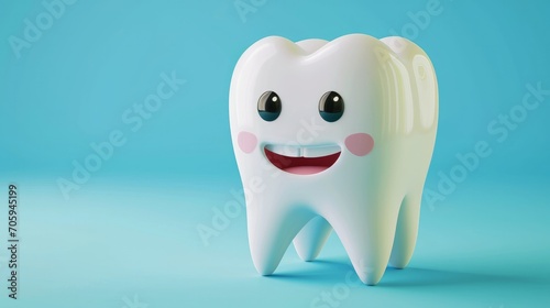 3D realistic vector illustration of a happy tooth character, designed in a cartoonish style