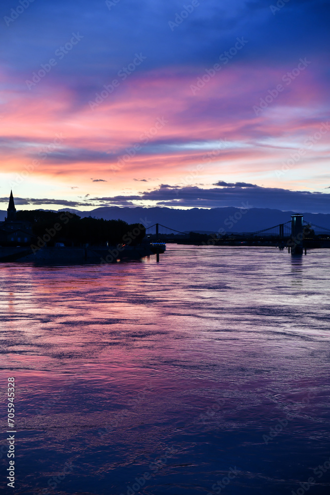 sunset over the Rhone river