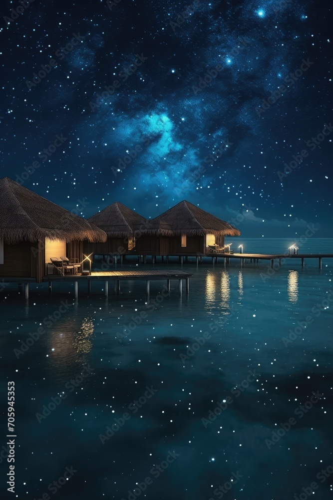 Fototapeta premium Maldives at night on holiday with the universe in the background