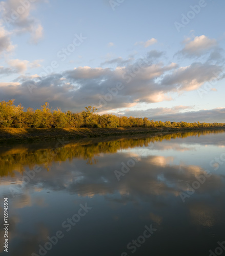 Scenic landscape of the Rhone River through France