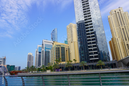 Dubai Marina in Dubai, UAE. View of the skyscrapers and the canal