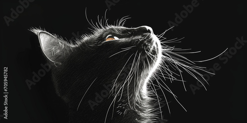 Black Cat in Profile - Elegance and Mystery in Animal Portrait, Dark Background