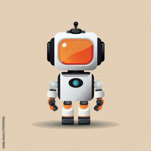 3D cartoon robot isolated on beige background. Engineering and  technology concept. Realistic design cute robot character. Chatbot AI technology. Vector illustration.
