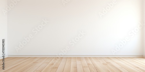 Blank white wall and oak wood flooring.