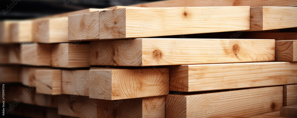 Pile of wooden boards cut in timer side view.