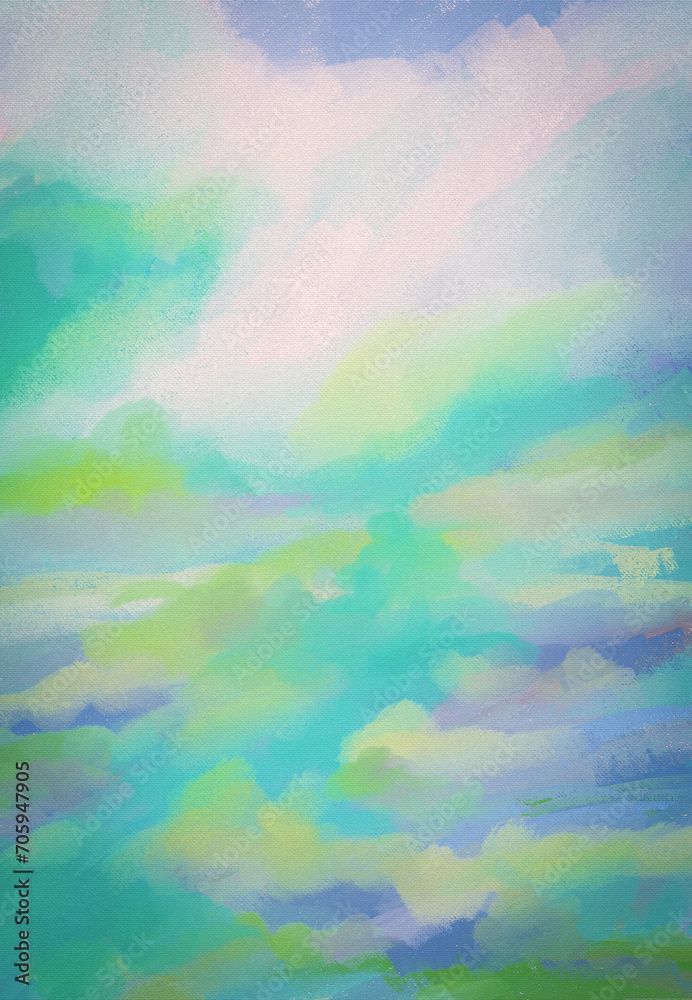 Impressionistic Cloudscape or Landscape of a Meandering Brook or Stream - Art, Digital Painting, Artwork, Design, or Illustration