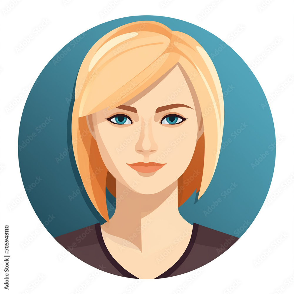 Illustration of white blonde woman, avatar in flat design