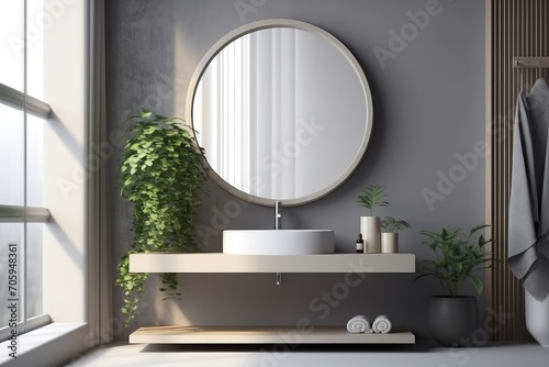 Modern gray stucco vanity counter white round ceramic 