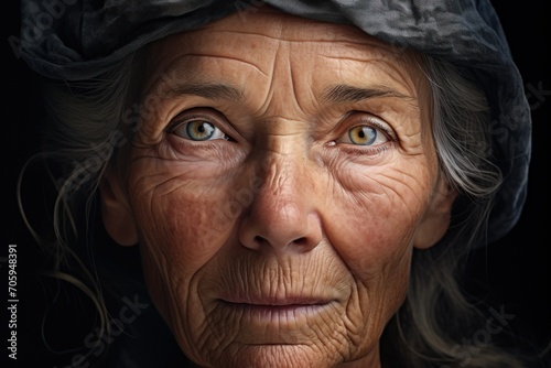 Portrait of elderly woman 85 years old, old age and wrinkles concept