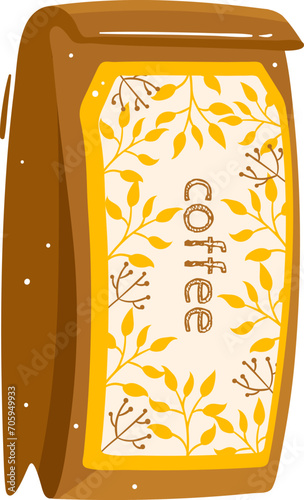 Stylized coffee bag with branches design, modern packaging. Aesthetic coffee branding, contemporary organic feel vector illustration.