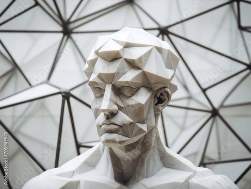 Marble Statue with Geometric Patterns and shapes, enhancing the minimalistic aesthetic photo