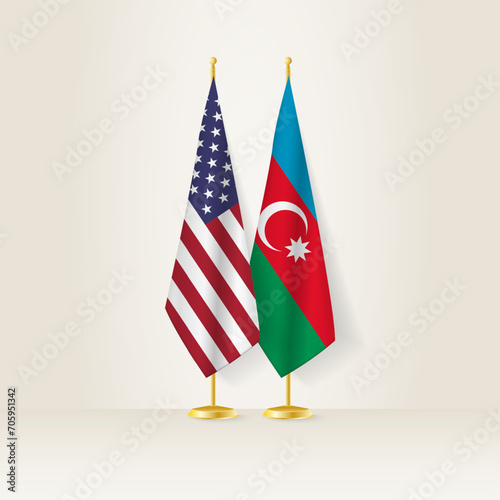 United States and Azerbaijan national flag on a light background.